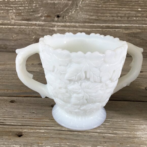 Westmoreland Bramble Maple Leaf Milk Glass Sugar and Creamer - Picture 3 of 10